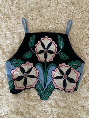 Free People Lotus Appliqué Floral Embroidered Top